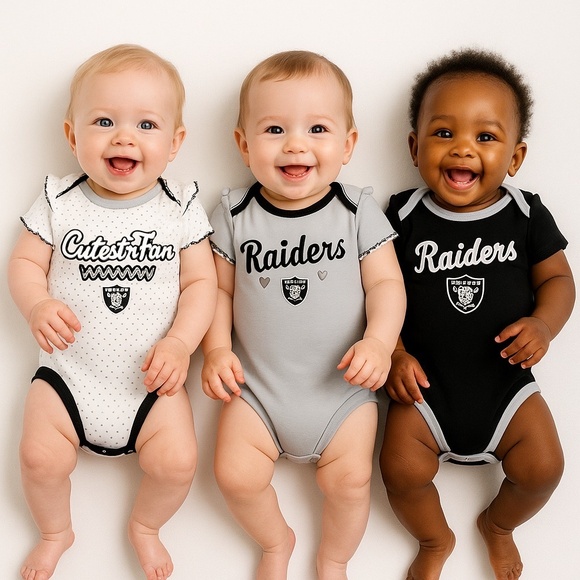 NWT Las Vegas Raiders Baby Girl 3-Pack Bodysuit Set – Size 3–6 Months - Picture 1 of 4